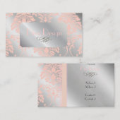 Damask visitekaartjes, bleke roze zilveren toon visitekaartje (Voorkant / Achterkant)