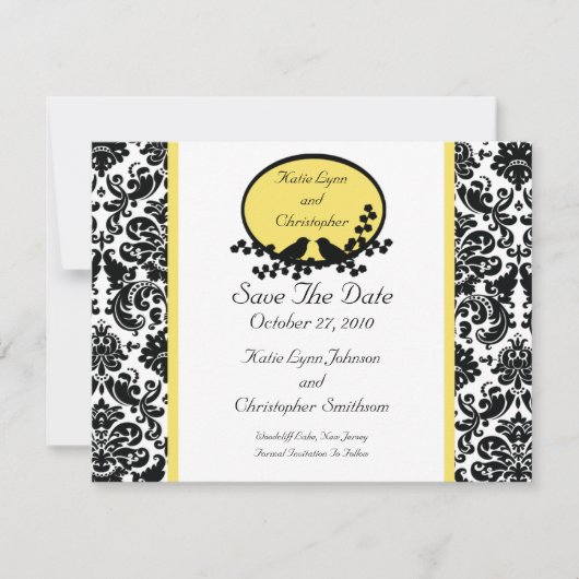 Damask & Vogels Save The Date Aankondiging (Voorkant)