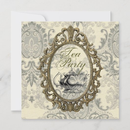 Damask Vrijgezellenfeest Tea Party Uitnodiging (Voorkant)