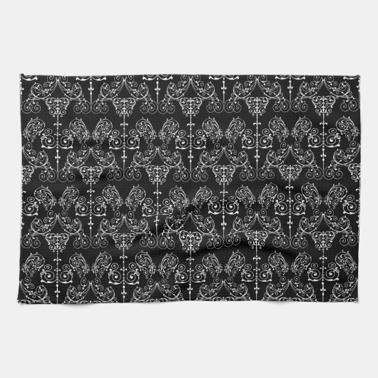 Damask Wallpaper - wit + je achtergrond. Theedoek (Horizontaal)