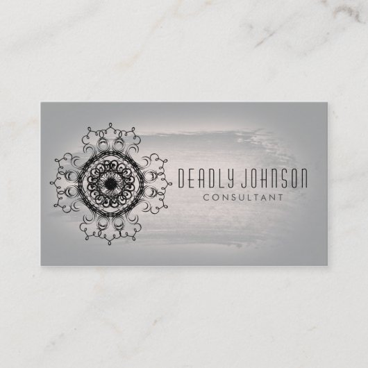 Damask Waterverf Swirl  Plain Grey Visitekaartje (Voorkant)