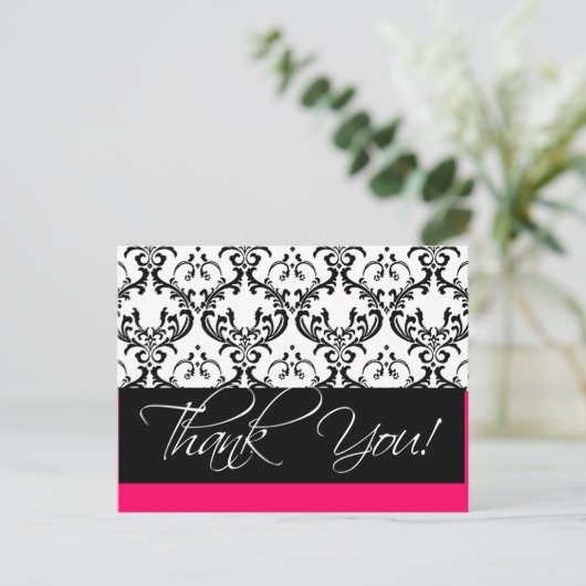 Damask Wedding Bedankt Briefkaarten Roze (Staand voorkant)