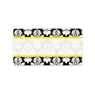 Damask Wedding Black White Yellow Labels