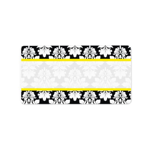 Damask Wedding Black White Yellow Labels (Voorkant)