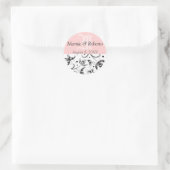 Damask Wedding Bride Groom Names Date Monogram Ronde Sticker (Tas)