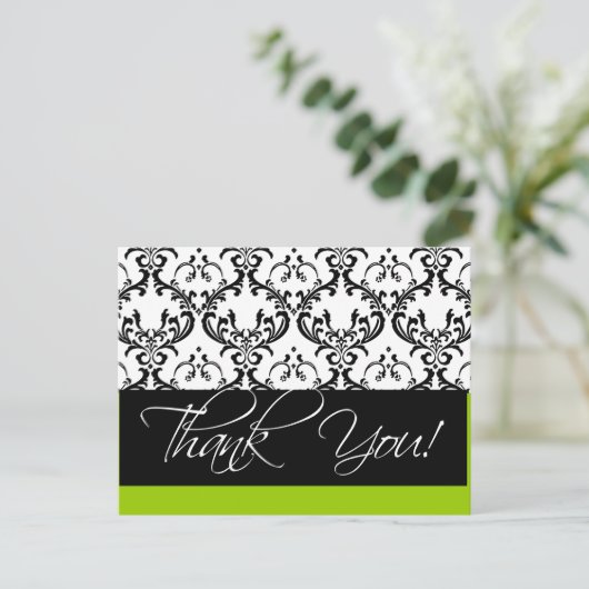 Damask Wedding Dank u Briefkaarten Groen (Staand voorkant)
