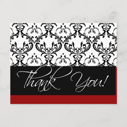 Damask Wedding Dank u Briefkaarten Rood (Voorkant)