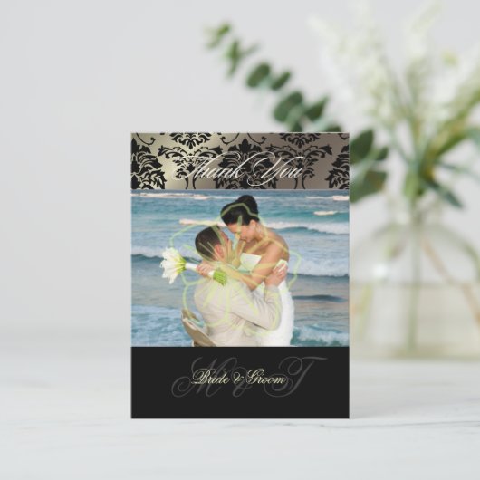 Damask Wedding Dank u Foto briefkaarten, Briefkaart (Staand voorkant)