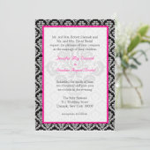 Damask Wedding Elegant Sjabloon Black White Pink Kaart (Staand voorkant)