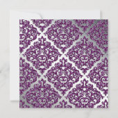 Damask Wedding Glitter Silver Paars Bright Kaart (Achterkant)