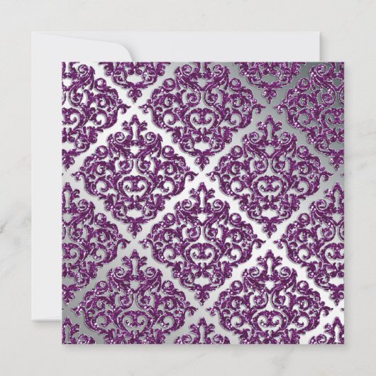 Damask Wedding Glitter Silver Paars Bright Kaart (Achterkant)