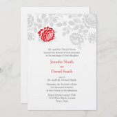 Damask Wedding Inviations Red en Grey Kaart (Voorkant / Achterkant)