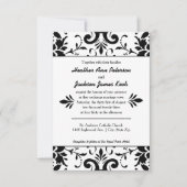 Damask Wedding Invitation 3x5 Black en White Kaart (Voorkant)