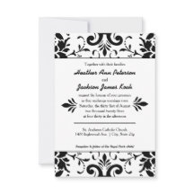 Damask Wedding Invitation 3x5 Black en White