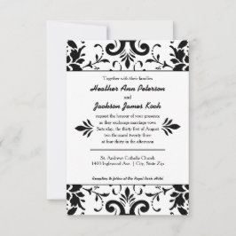 Damask Wedding Invitation 3x5 Black en White Kaart