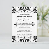 Damask Wedding Invitation 3x5 Black en White Kaart (Staand voorkant)