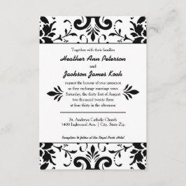 Damask Wedding Invitation 3x5 Black en White Kaart