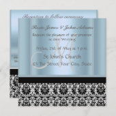 Damask Wedding Invitation Black and Sky Blue Kaart (Voorkant / Achterkant)