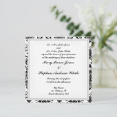 Damask Wedding Invitation Black and White Kaart (Staand voorkant)