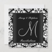 Damask Wedding Invitation Black and White Kaart (Achterkant)