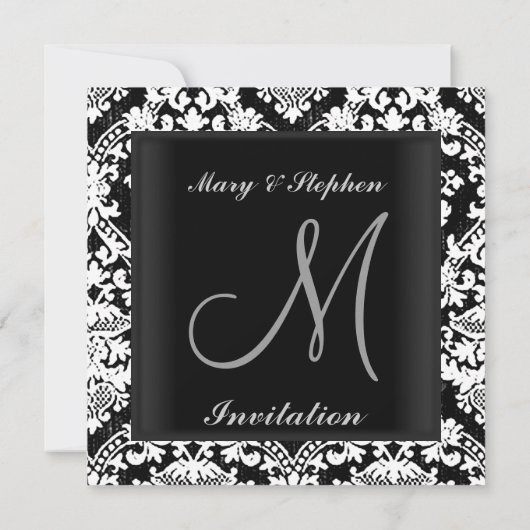 Damask Wedding Invitation Black and White Kaart (Achterkant)