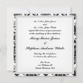 Damask Wedding Invitation Black and White Kaart (Voorkant)