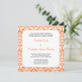Damask Wedding Invitation Coral Roos Kaart (Staand voorkant)