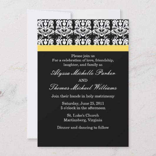 Damask Wedding Invitation (geel) Kaart (Voorkant)