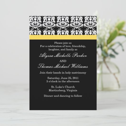 Damask Wedding Invitation (geel) Kaart (Staand voorkant)