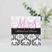 Damask Wedding Invitation Initialen Names Pink Kaart (Staand voorkant)
