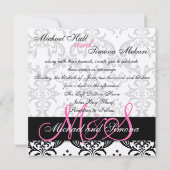 Damask Wedding Invitation Initialen Names Pink Kaart (Achterkant)