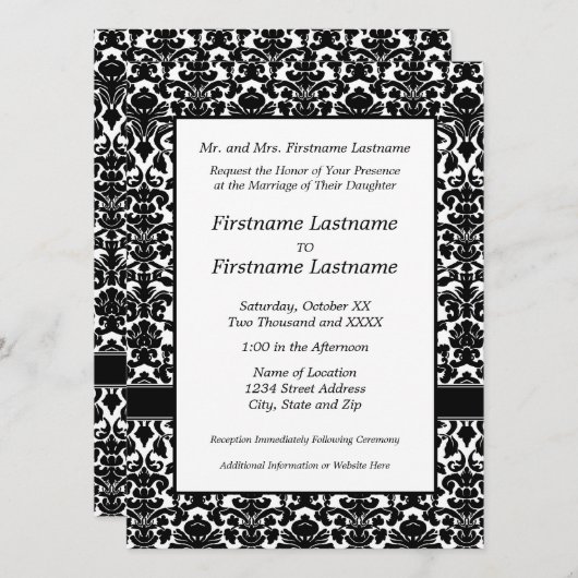 Damask Wedding Invitation Kaart (Voorkant / Achterkant)