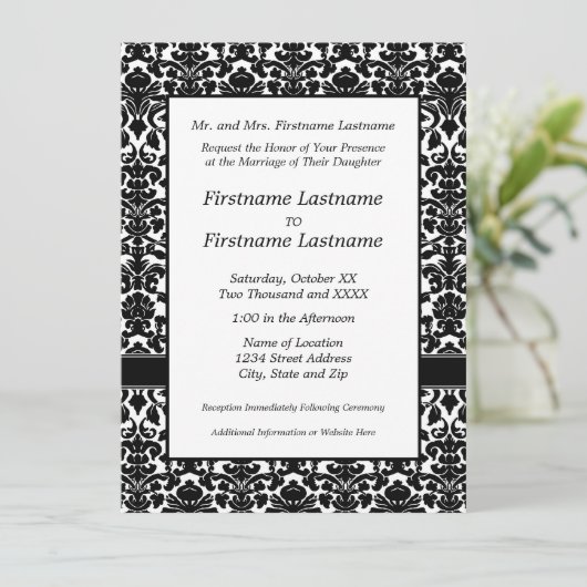 Damask Wedding Invitation Kaart (Staand voorkant)