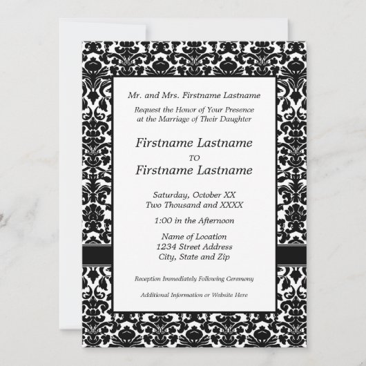 Damask Wedding Invitation Kaart (Voorkant)