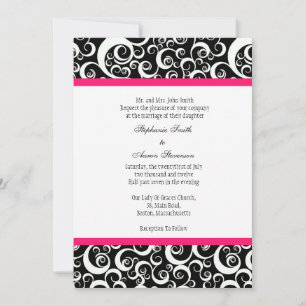 Damask Wedding Invitation met Hot Pink Kaart