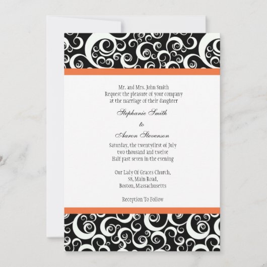 Damask Wedding Invitation met Sinaasappel Kaart (Voorkant)