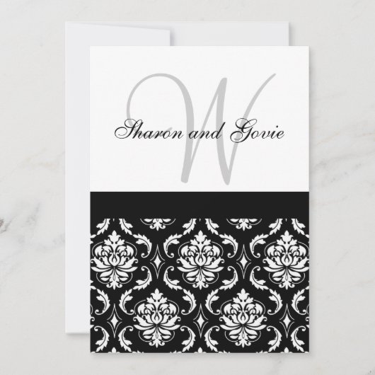 Damask Wedding Invitation Monogram & Names Back Kaart (Voorkant)