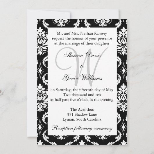 Damask Wedding Invitation Monogram & Names Back Kaart (Achterkant)