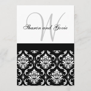 Damask Wedding Invitation Monogram & Names Back Kaart