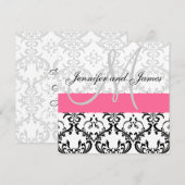 Damask Wedding Invitation Monogram Pink Kaart (Voorkant / Achterkant)