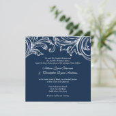  Damask Wedding Invitation Navy Blue White Kaart (Staand voorkant)