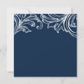  Damask Wedding Invitation Navy Blue White Kaart (Achterkant)