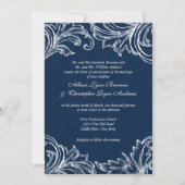  Damask Wedding Invitation Navy Blue White Kaart (Voorkant)