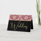 Damask Wedding Invitation Paars Cream (Voorkant)