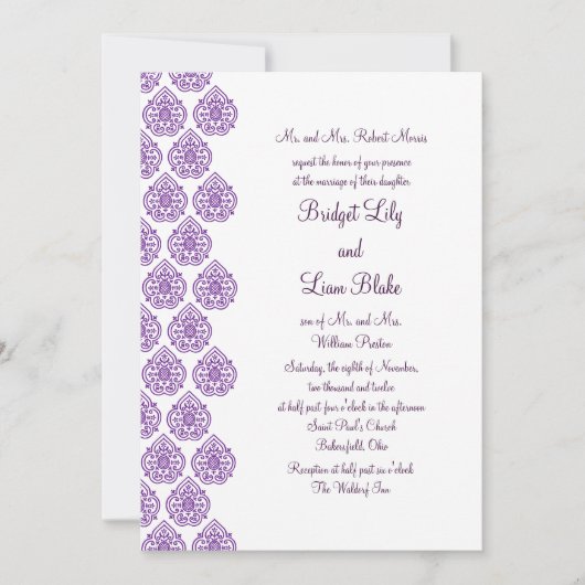 Damask Wedding Invitation (paars) Kaart (Voorkant)