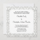 Damask Wedding Invitation Silver Cloud Kaart (Voorkant)
