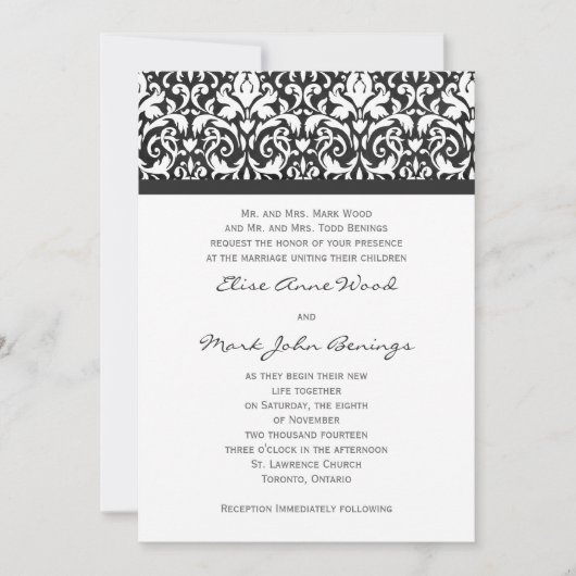 Damask Wedding Invitation Sjabloon Kaart (Voorkant)