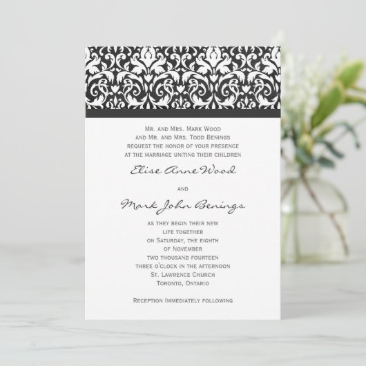 Damask Wedding Invitation Sjabloon Kaart (Staand voorkant)