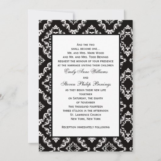 Damask Wedding Invitation Sjabloon Kaart (Voorkant)