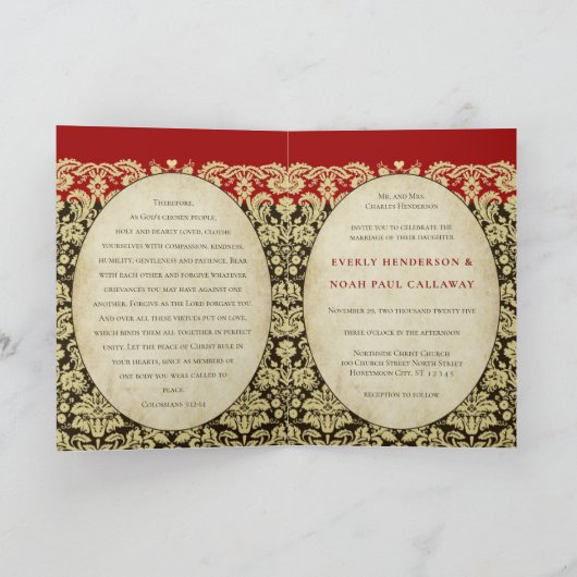Damask Wedding Invitation Tan-Choose BackGround (Binnen)